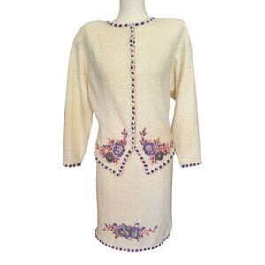 Vintage Honeybee 70% Lambswool Angora Blend Cardigan and Skirt Set Women's S